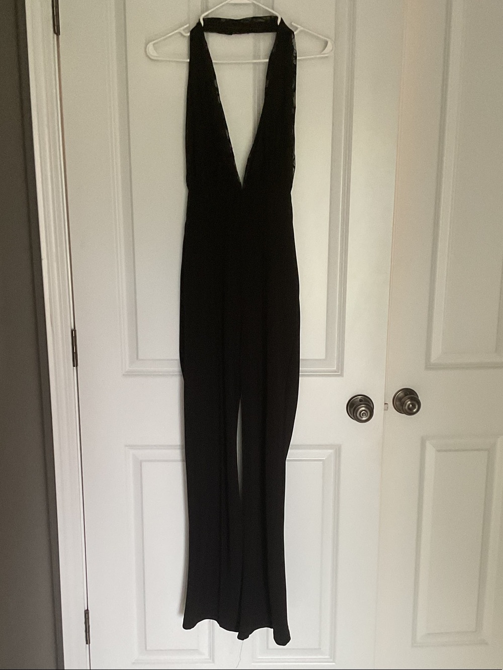 Sleeveless Black Plunge Halter Jumpsuit